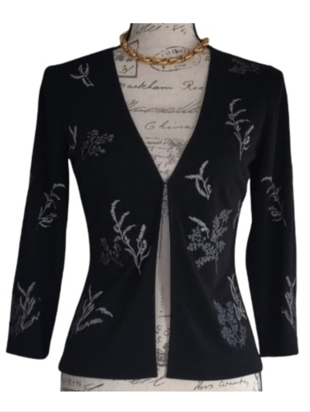 NWOT BCBG Silver Embroidered Cardigan.
